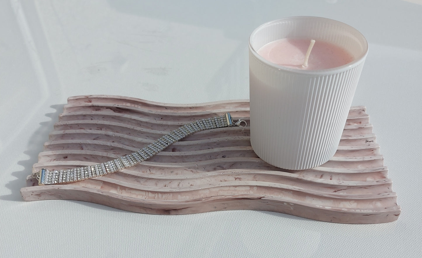 Large Wavy Jewellery and Candle Holder Tray - ( Cream/Brown )