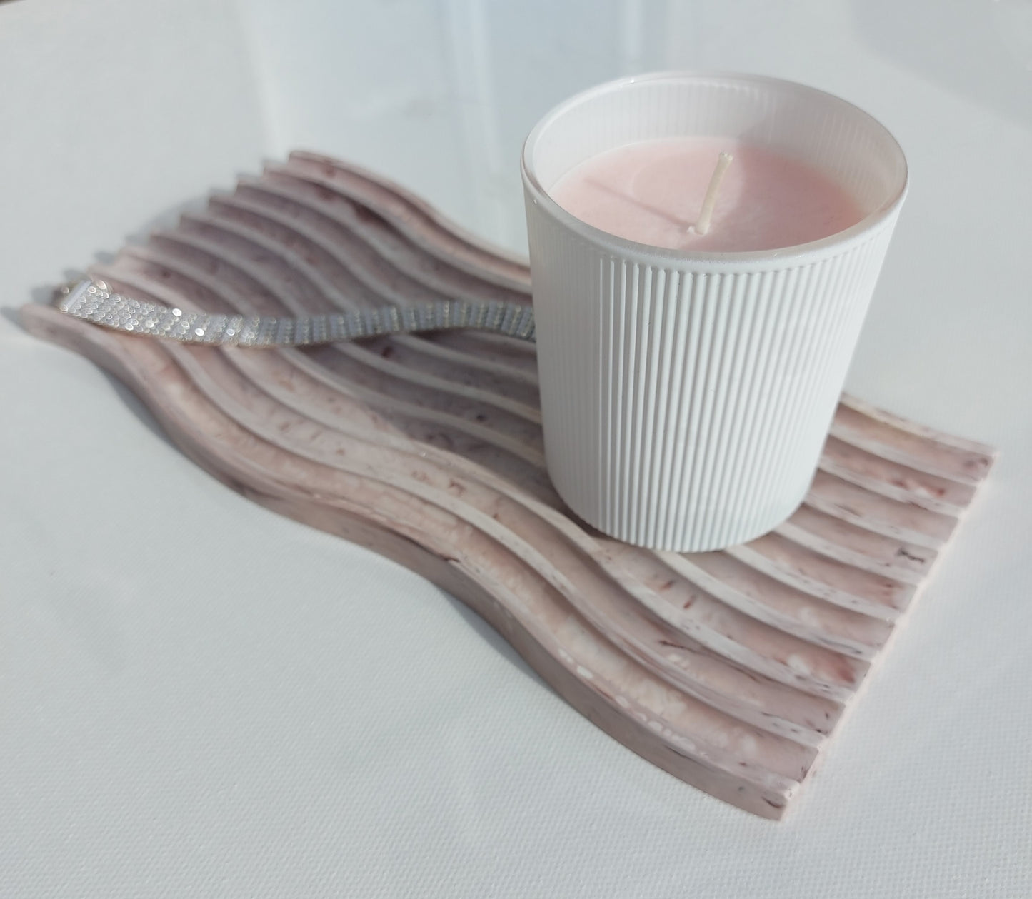 Large Wavy Jewellery and Candle Holder Tray - ( Cream/Brown )